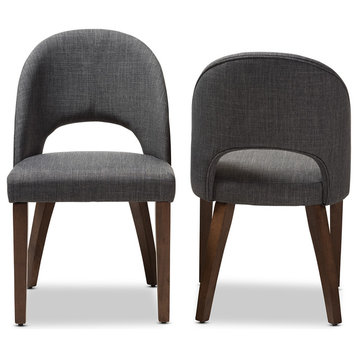 Wesley Walnut Finished Wood Dining Chair, Set of 2, Dark Gray