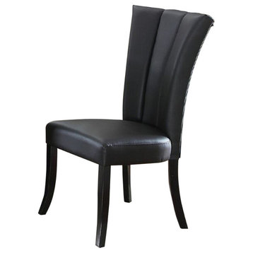 Benzara BM171539 Leather Upholstered Dining Chair Poplar Wood Set of 2, Black