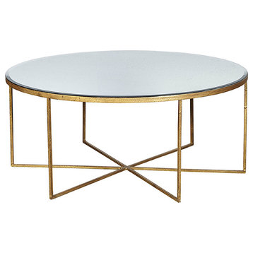 Montpelier 42" Diameter Mirrored Coffee Table with Gold Frame