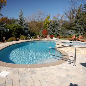 Northbrook, IL Freeform Pool with Round Elevated Hot Tub