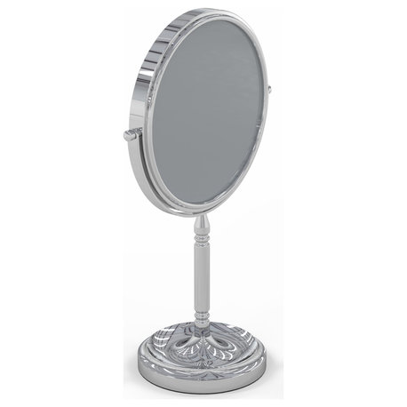 Recessed Base Free Standing Mirror With 5x and 1x Magnification, Chrome, Chrome