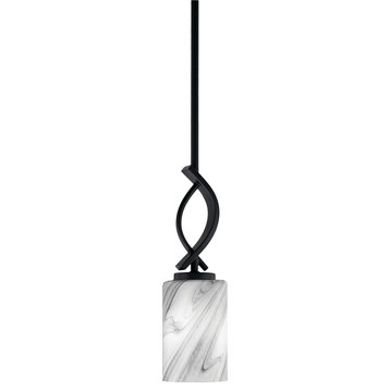 Cavella 1 Light Stem Mini Pendant, Matte Black Finish, 4" Onyx Swirl Glass