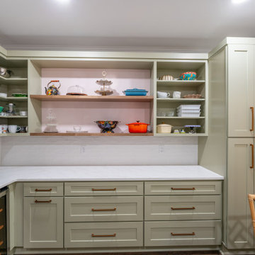 Scullery Beverage Station with Open Shelving and Bar Sink