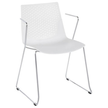 Matcha Contemporary Chair in Chrome and White - Set of 2