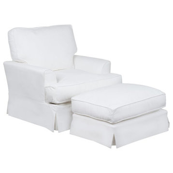 Sunset Trading Ariana Contemporary Fabric Slipcovered Chair & Ottoman in White