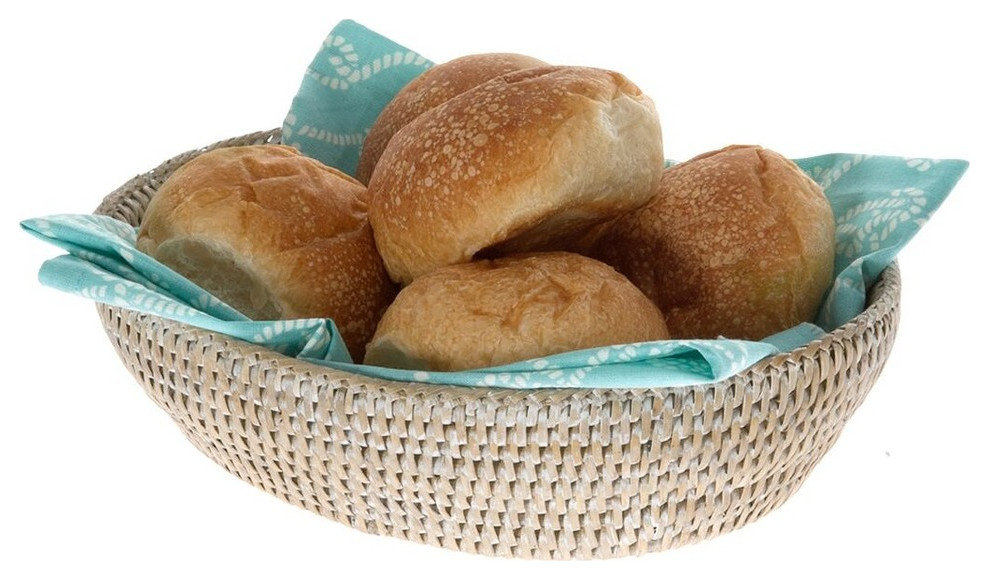 La Jolla Rattan Bread Bowl, White-Wash