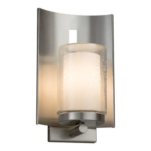 LED Cylinder with Flat Rim Artisan Glass Shade in Weave Atlantic Large Outdoor Wall Sconce Brushed Nickel Finish Fusion
