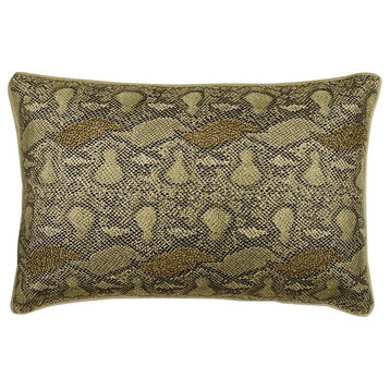 Gold Faux Leather 12"x20" Oblong Sofa Pillow Case Beaded - Animal Bling