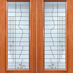 Contemporary Art Deco Beveled Glass Exterior Double Door, Full lite - Front Doors