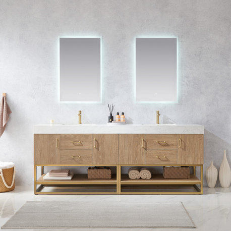 Alistair Vanity, North American Oak With Countertop, 84", With Mirror