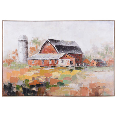 Hazy Red Barn Art Print on Canvas- Framed