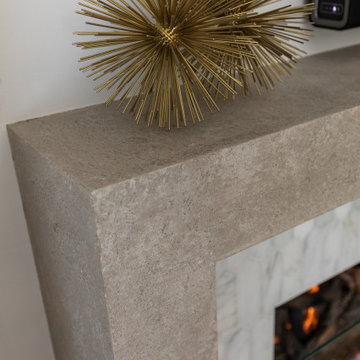 Raleigh NC Living Room Remodel — Marble Fireplace & Custom Built-Ins