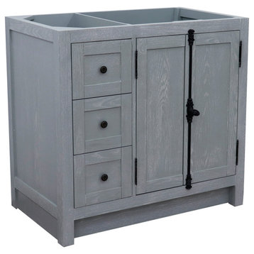 36" Single Vanity, Gray Ash, Cabinet Only, Right Doors