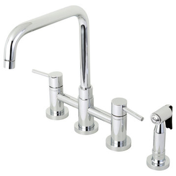 KS8281DLBS Two-Handle Bridge Kitchen Faucet,Brass Side Sprayer, Polished Chrome