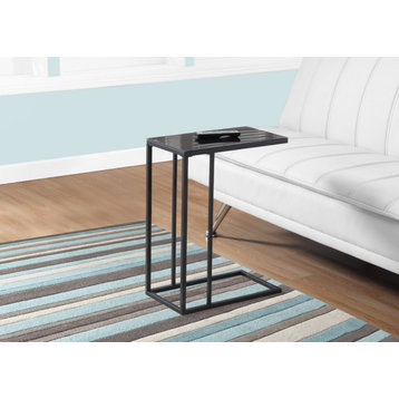 C-Shaped Accent Table, Top: Black Glass, Base: Black