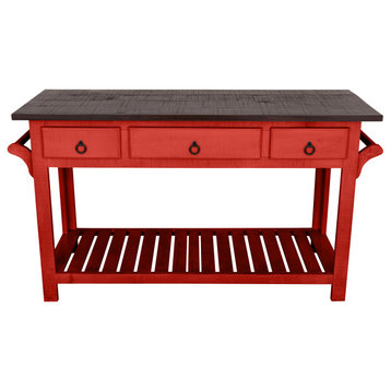 60" Wide Farmhouse with towel racks, Persimmon Red