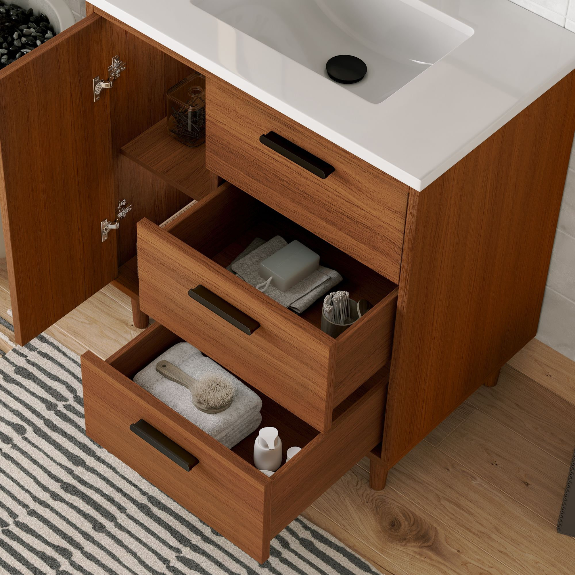 The Bailey Bathroom Vanity, Teak, 30", Single Sink, Freestanding