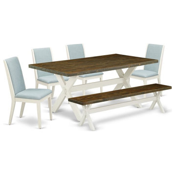 East West Furniture X-Style 6-piece Wood Dinette Set in White/Jacobean Brown