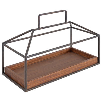 Huxley Wood and Metal Planter, Brown 16x6x11.5