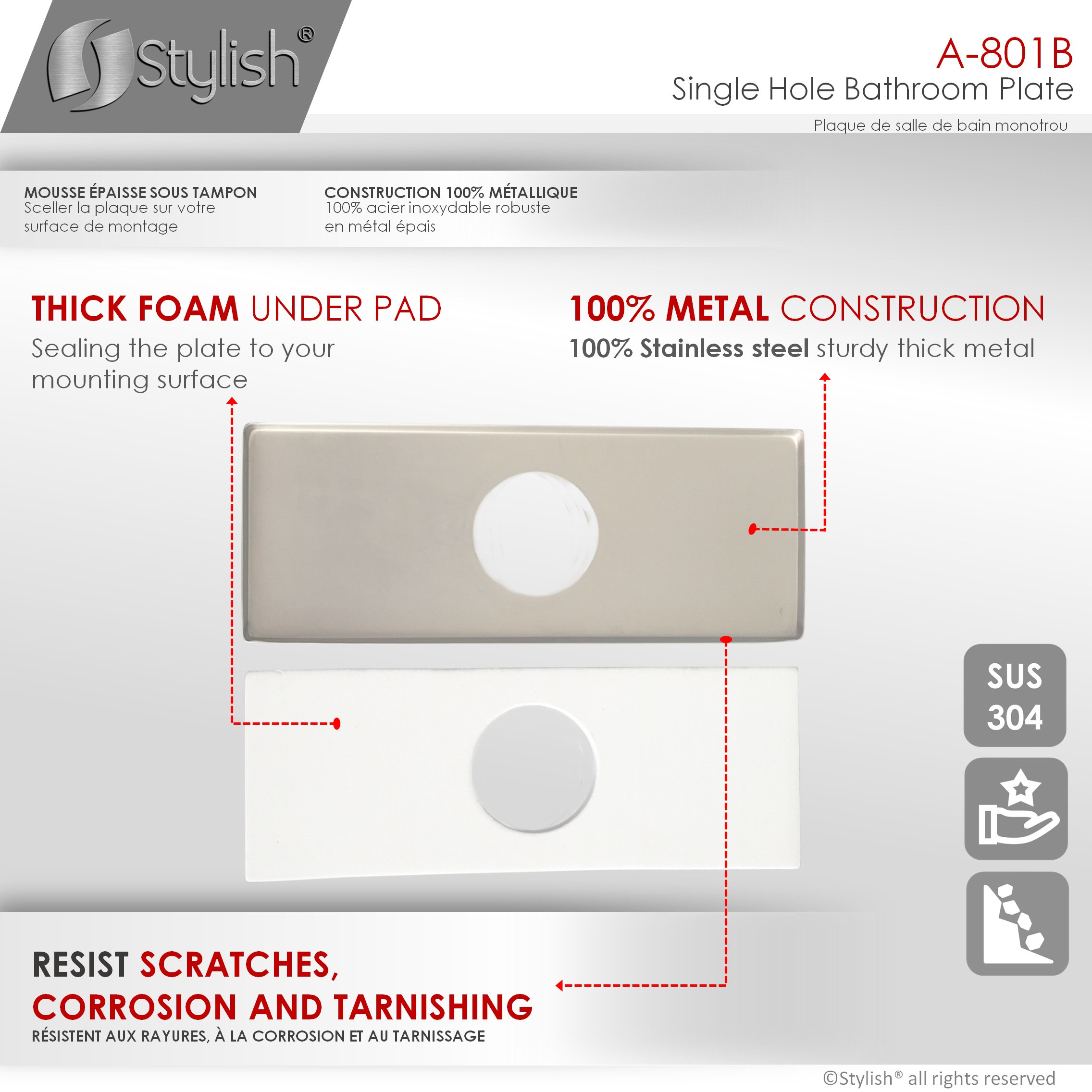 STYLISH 6 1/8" Brushed Nickel Bathroom Square Deck Plate