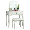 Large Swivel Mirror Make-Up Table, Upholstered Stool 3-Piece Vanity Set, White