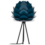 UMAGE - Aluvia Table Lamp, Petrol/Black - Modern. Elegant. Striking. The VITA Aluvia is an artistic assemblage of 60 precision-cut aluminum leaves, overlapping each other on a durable polycarbonate frame. These metal leaves surround the light source, emitting glare-free, ambient light.  The underside of each leaf is painted white for increased light reflection, and the exterior is finished in one of six designer colors. Available in two sizes, the Medium (18.9"h x 23.3"w) can be used as a pendant or hanging wall lamp, while the Mini (11.8"h x 15.7"w) is available as a pendant, table lamp, floor lamp or hanging wall lamp. Hang it over the dining table, position it in a corner, or use as a statement piece anywhere; the Aluvia makes an artistic impact in any room.