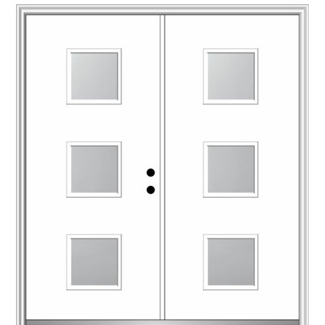 72"x80" 3 Lites Frosted Left-Hand Inswing Primed Fiberglass Door, 4-9/16"