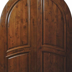 Pre-hung Front Double Door 96 Knotty Alder 2 Panel Round Top Solid - Front Doors