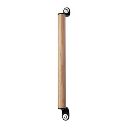 Walnut Studiolo - Leather and Wood Handle, The Sellwood, Black, 15.5" Center-to-Center, Nickel - Cabinet And Drawer Handle Pulls