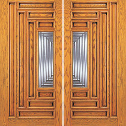Modern Exterior Double Door, 9 Panel 1 Lite, Solid Mahogany - Front Doors