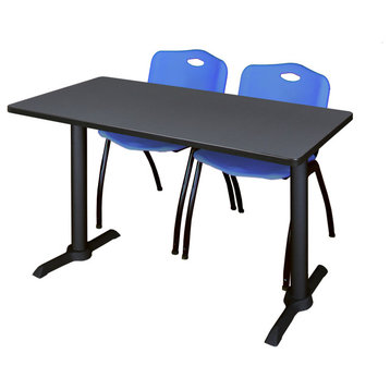 Cain 48" x 24" Training Table- Grey & 2 'M' Stack Chairs- Blue