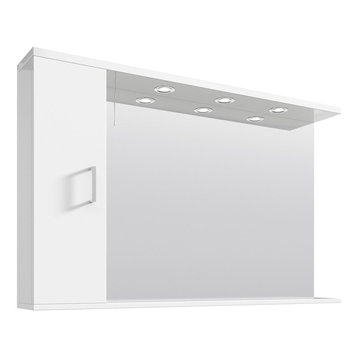 Mayford Bathroom Mirror and Cabinet, Gloss White, Left Hand, 75x125 Cm