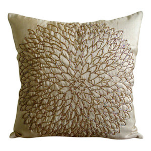 Gold Magical Garden White Cotton Linen Pillowcase Transitional