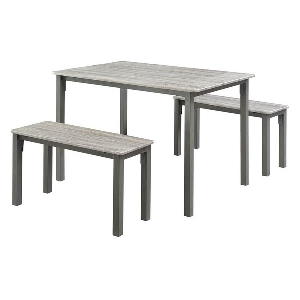 3-Pc Dining Table in Washed Walnut and Gray Metal