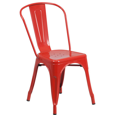 Red Metal Indoor-Outdoor Stackable Chair