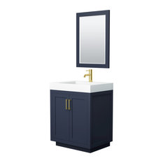 Miranda Blue/Brushed Gold, 30" Single, 4" Solid Top, Integrated, 24" Mirror