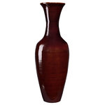 Villacera - Villacera Handcrafted 28" Tall Bamboo Vase Sustainable Bamboo - Accent any space with Villacera's whimsically modern Handcrafted 28 Tall Brown Classic Bamboo Floor Vase, perfect as a stand-alone piece or filled with your favorite fillers, silk plants or artificial flowers. Standing 28-Inches tall, its tulip style profile is interrupted by the soft texture of the natural spun bamboo, creating a charming and exotic statement in any living space.  Each Villacera Handmade Bamboo Vase is uniquely hand spun out of sustainable, lightweight bamboo, leaving minimal differences of each piece.  Bamboo is relatively lightweight, yet dense and therefore very durable, requiring little to no maintenance, providing your home and dining room with decor for years to come.