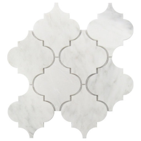 Carrara White Waterjet Arabesque Interlocking Honed Mosaic Tile, Sample