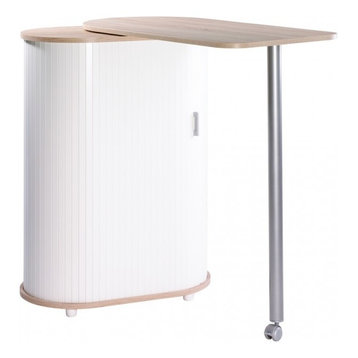 Kitchen Island With Rotating Table and Storage Cabinet, Beech and White