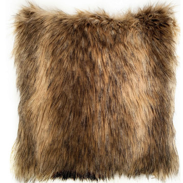 Plutus Light & Dark Brown Mountain Coyote Animal Faux Fur Luxury Throw Pillow, 2
