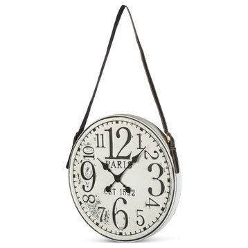 18.7"D Battery-Operated White Washed Clock