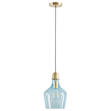 Hampton Hill Auburn Bell Shaped Glass Pendant, Blue