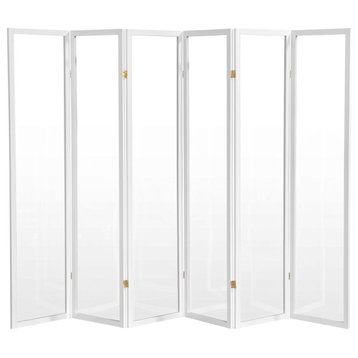 Modern Room Divider, White Finished Frame With Clear Acrylic Panels, 6 Panels