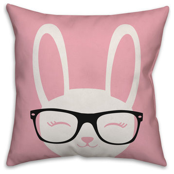 Happy Bunny with Glasses 20x20 Throw Pillow