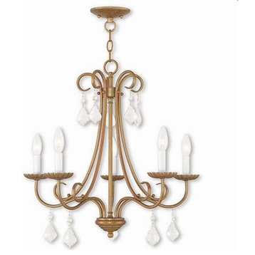 Traditional French Country Five Light Chandelier-Antique Gold Leaf Finish