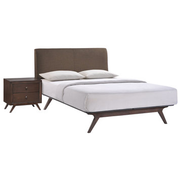 Tracy 2-Piece Queen Upholstered Fabric Wood Bedroom Set, Cappuccino Brown