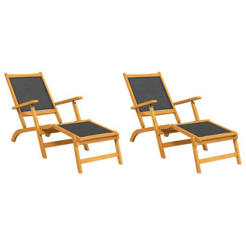 vidaXL Deckchairs Lounge Chair Sunbed 2 Pcs Solid Wood Acacia and Textilene