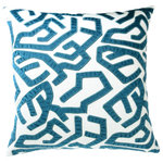 StyleCraft - Jase Pillow Linen With Teal Velvet Applique Down Insert - The Jase Pillow is a refined blend of texture, craftsmanship, and comfort. Made from breathable linen and adorned with elegant velvet applique, this 22" x 22" decorative pillow adds a layered, artistic touch to any space. A plush down-blend insert offers the perfect balance of softness and support, while the hidden zipper closure keeps the silhouette sleek and tailored. Whether styled solo or mixed with other textiles, the Jase throw pillow is a statement in subtle luxury.