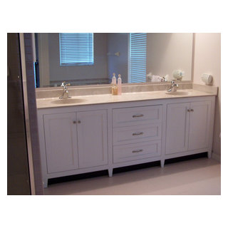Custom Mission Bathroom Vanity with a Double Sink and Center Drawers ...