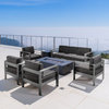 GDF Studio 7-Piece Coral Bay Outdoor Gray Aluminum Sofa Chat Set With Fire Table, Dark Gray